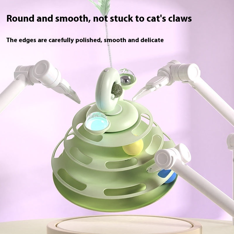 4-Level Cat Toy Tower with Rolling Balls Fun, Interactive Puzzle for Smart Cats