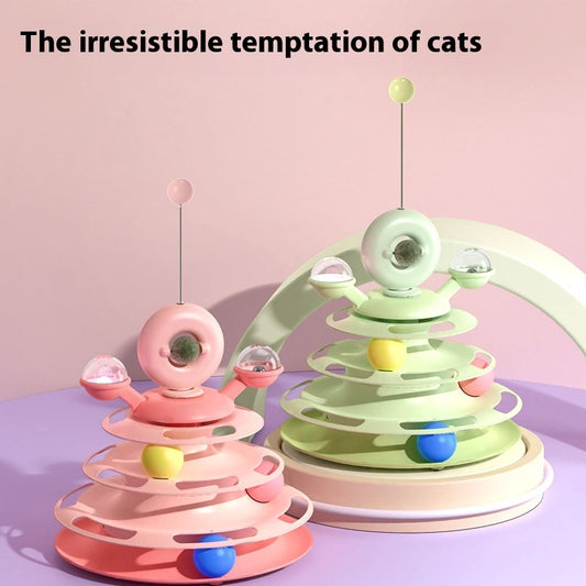 4-Level Cat Toy Tower with Rolling Balls Fun, Interactive Puzzle for Smart Cats
