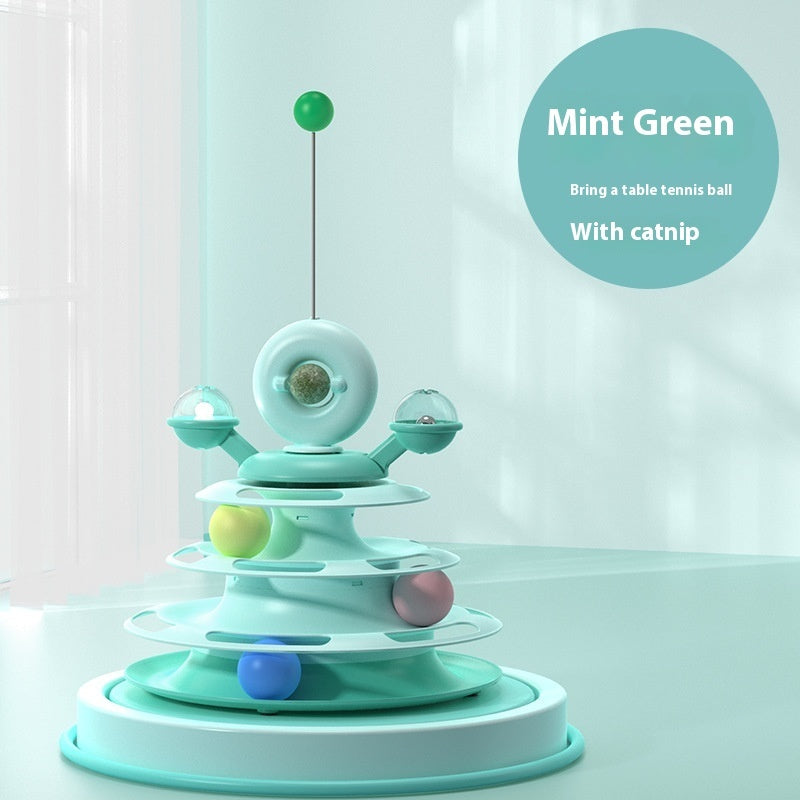 4-Level Cat Toy Tower with Rolling Balls Fun, Interactive Puzzle for Smart Cats