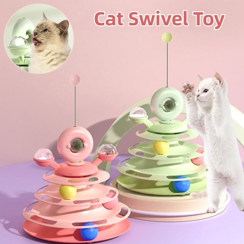 4-Level Cat Toy Tower with Rolling Balls Fun, Interactive Puzzle for Smart Cats