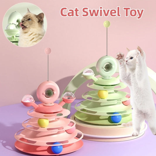 4-Level Cat Toy Tower with Rolling Balls Fun, Interactive Puzzle for Smart Cats