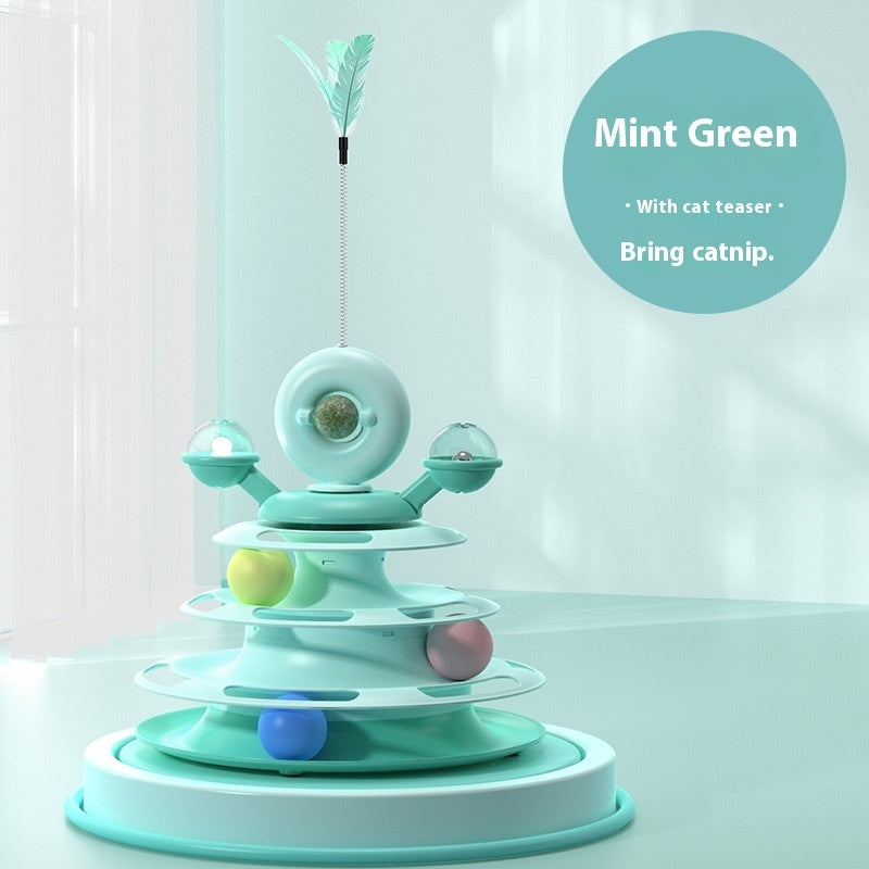 4-Level Cat Toy Tower with Rolling Balls Fun, Interactive Puzzle for Smart Cats