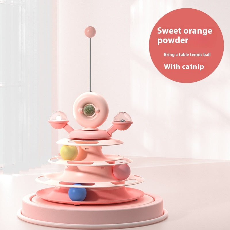 4-Level Cat Toy Tower with Rolling Balls Fun, Interactive Puzzle for Smart Cats