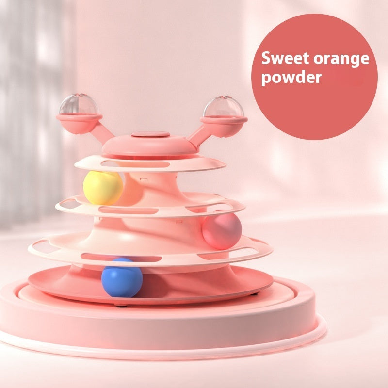 4-Level Cat Toy Tower with Rolling Balls Fun, Interactive Puzzle for Smart Cats